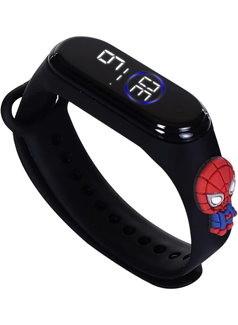 Digital Waterproof Stylish Wrist Smart Watch LED Band for Kids, Birthday Gift, Toys, Colorful Cartoon Character Super Hero for Boys & Girls Age 2 to 12 Years Multicolor (Black Spidar Man) - Image 1
